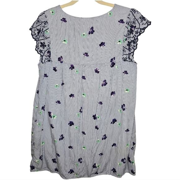 Old Navy Blue and White Striped Floral Eyelet Mini Dress Lightweight Large - Picture 3 of 7